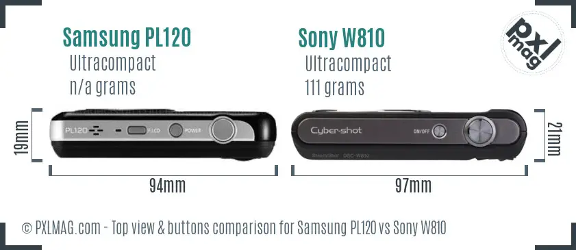 Samsung PL120 vs Sony W810 top view buttons comparison
