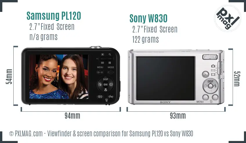 Samsung PL120 vs Sony W830 Screen and Viewfinder comparison