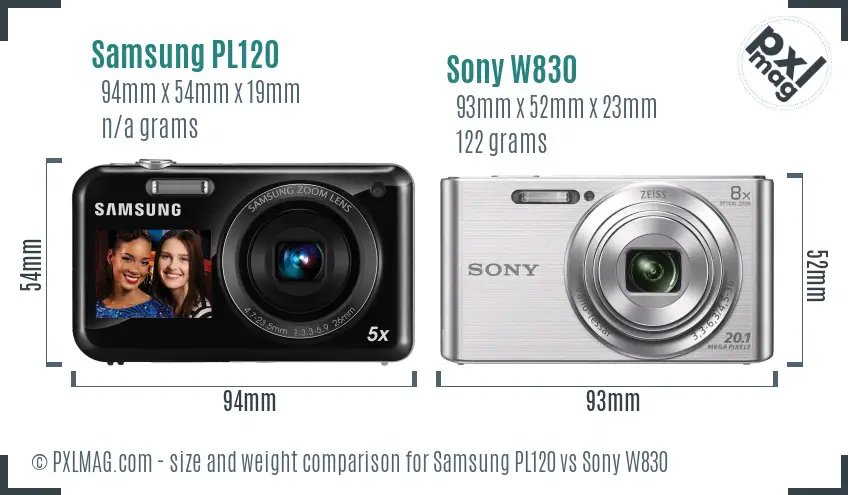 Samsung PL120 vs Sony W830 size comparison