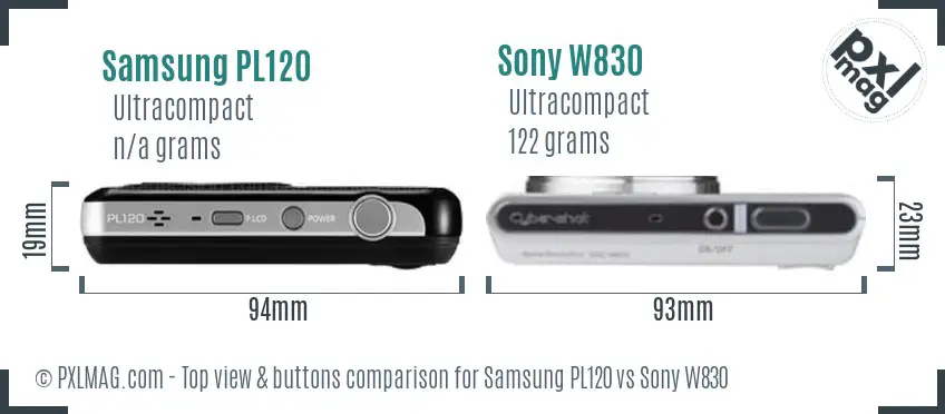 Samsung PL120 vs Sony W830 top view buttons comparison