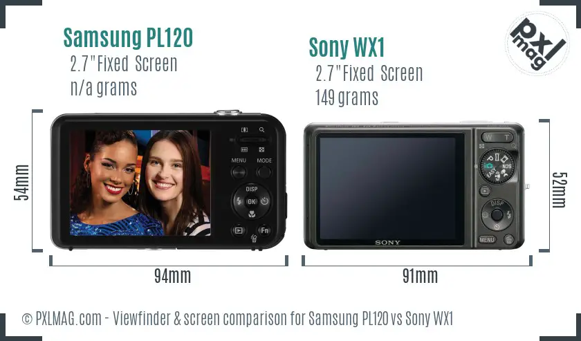 Samsung PL120 vs Sony WX1 Screen and Viewfinder comparison