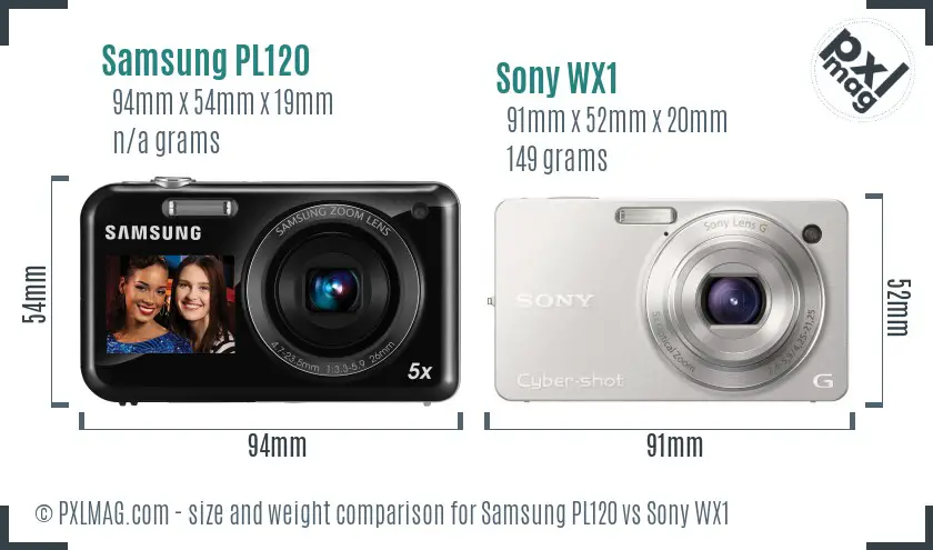 Samsung PL120 vs Sony WX1 size comparison