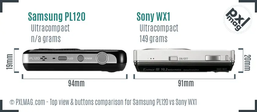 Samsung PL120 vs Sony WX1 top view buttons comparison