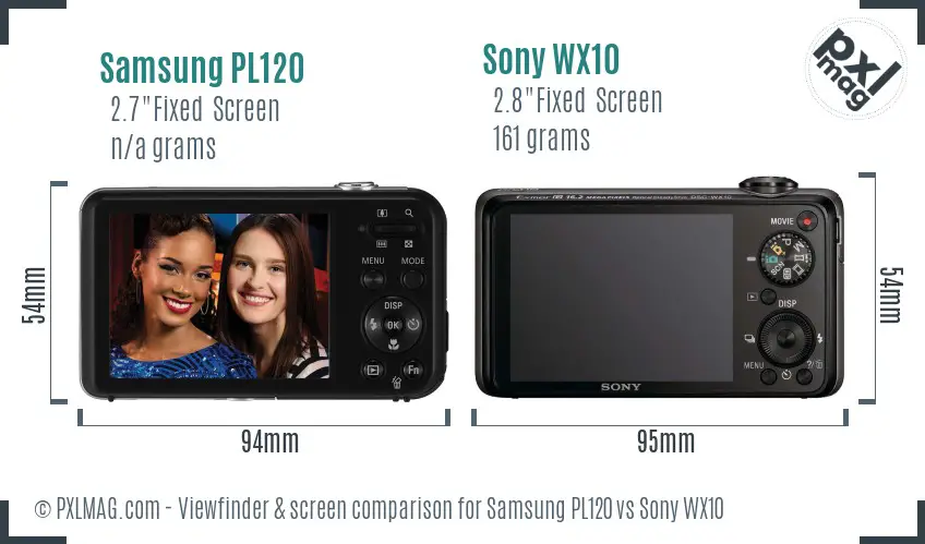 Samsung PL120 vs Sony WX10 Screen and Viewfinder comparison