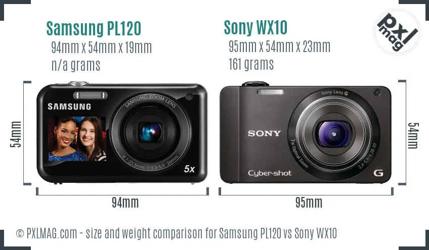 Samsung PL120 vs Sony WX10 size comparison