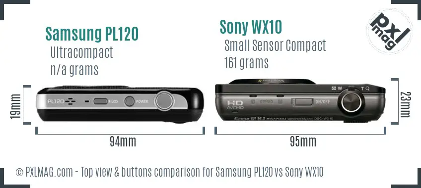 Samsung PL120 vs Sony WX10 top view buttons comparison