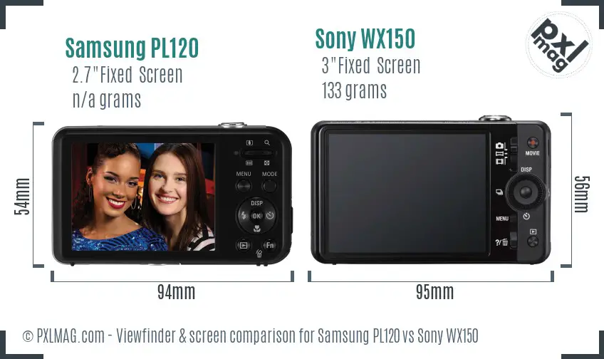 Samsung PL120 vs Sony WX150 Screen and Viewfinder comparison