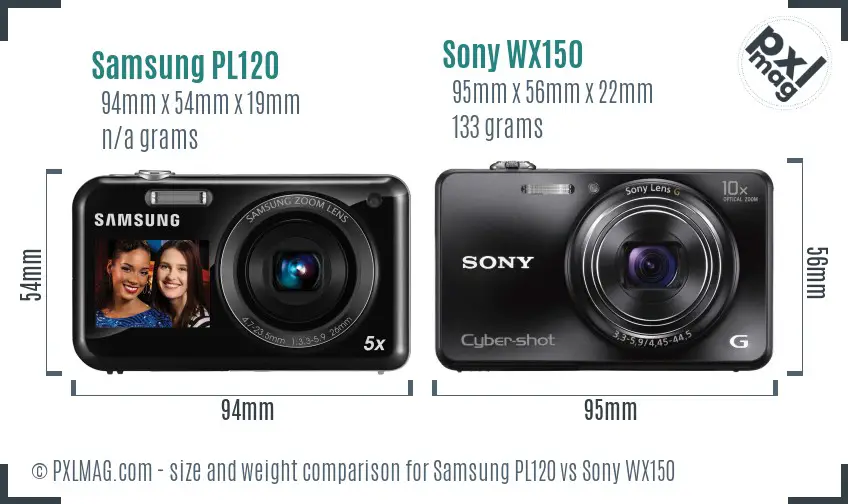 Samsung PL120 vs Sony WX150 size comparison