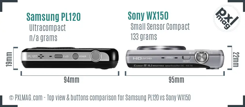 Samsung PL120 vs Sony WX150 top view buttons comparison