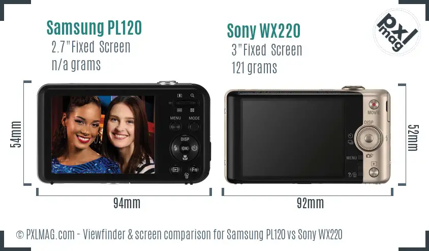 Samsung PL120 vs Sony WX220 Screen and Viewfinder comparison