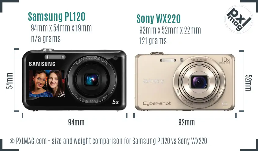 Samsung PL120 vs Sony WX220 size comparison