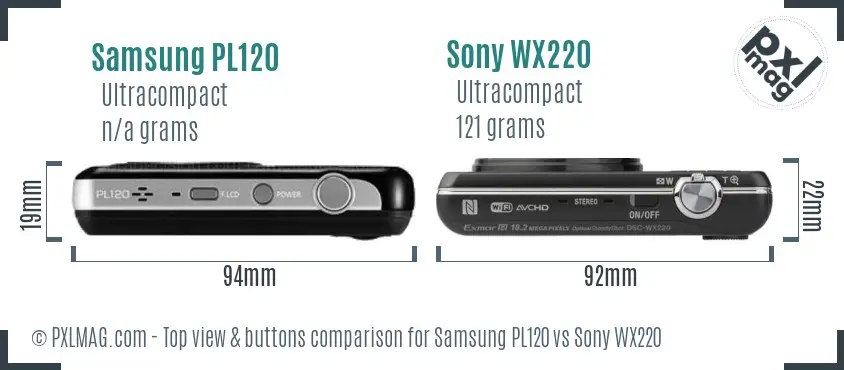 Samsung PL120 vs Sony WX220 top view buttons comparison