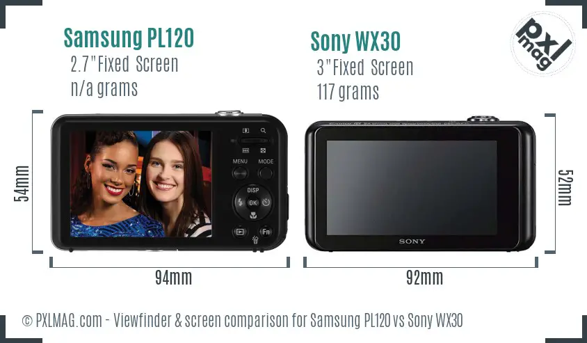 Samsung PL120 vs Sony WX30 Screen and Viewfinder comparison