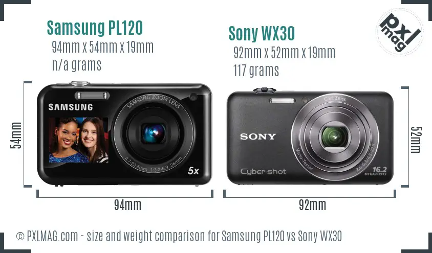 Samsung PL120 vs Sony WX30 size comparison