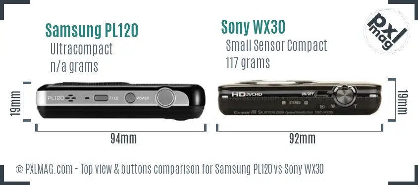 Samsung PL120 vs Sony WX30 top view buttons comparison