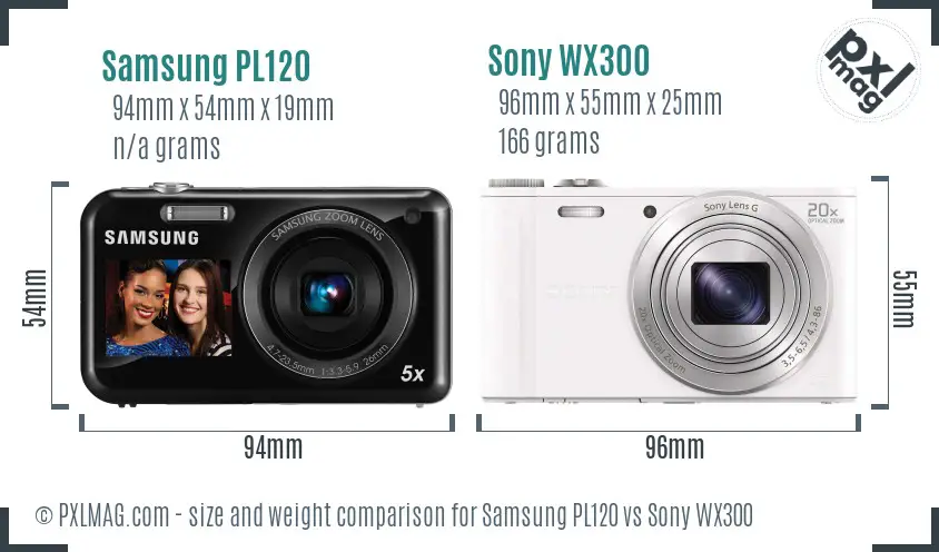 Samsung PL120 vs Sony WX300 size comparison