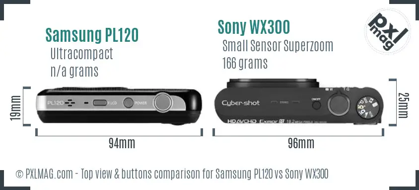 Samsung PL120 vs Sony WX300 top view buttons comparison