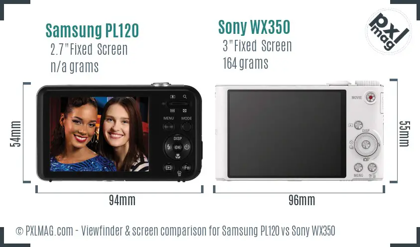 Samsung PL120 vs Sony WX350 Screen and Viewfinder comparison