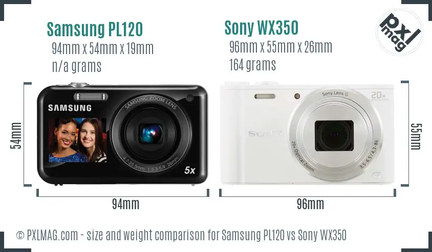 Samsung PL120 vs Sony WX350 size comparison