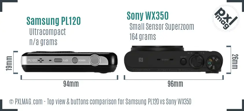 Samsung PL120 vs Sony WX350 top view buttons comparison
