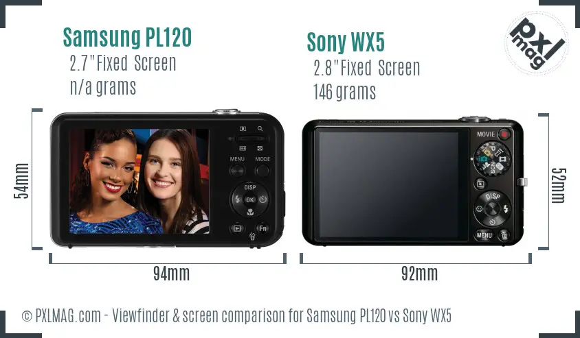 Samsung PL120 vs Sony WX5 Screen and Viewfinder comparison