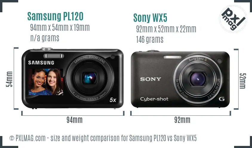 Samsung PL120 vs Sony WX5 size comparison