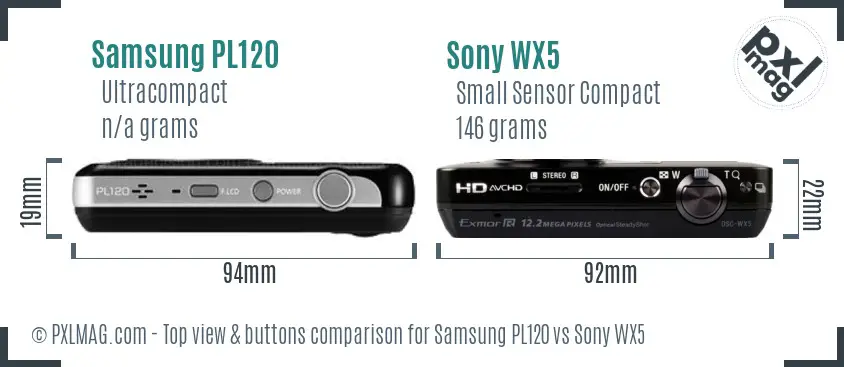 Samsung PL120 vs Sony WX5 top view buttons comparison