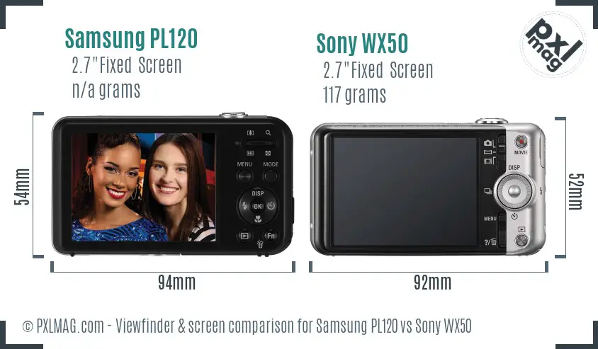 Samsung PL120 vs Sony WX50 Screen and Viewfinder comparison