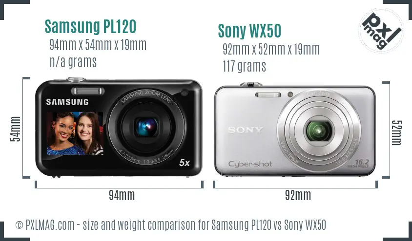 Samsung PL120 vs Sony WX50 size comparison