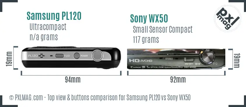 Samsung PL120 vs Sony WX50 top view buttons comparison