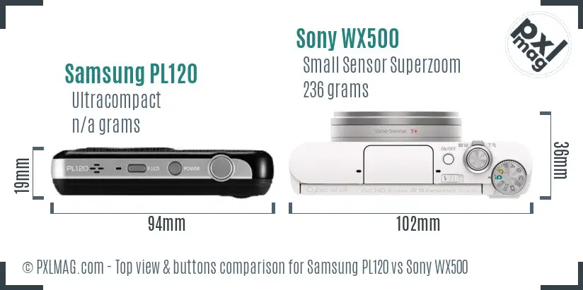 Samsung PL120 vs Sony WX500 top view buttons comparison