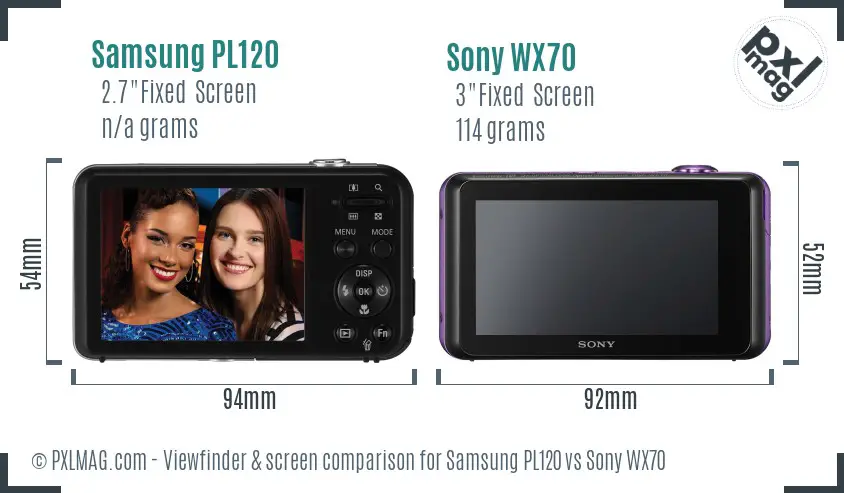 Samsung PL120 vs Sony WX70 Screen and Viewfinder comparison