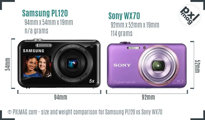 Samsung PL120 vs Sony WX70 size comparison