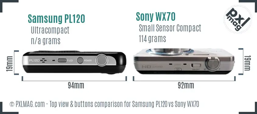 Samsung PL120 vs Sony WX70 top view buttons comparison