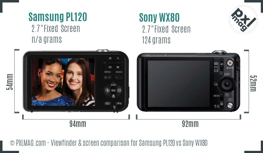 Samsung PL120 vs Sony WX80 Screen and Viewfinder comparison