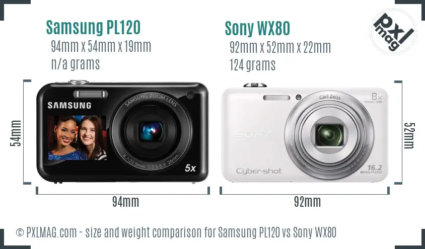 Samsung PL120 vs Sony WX80 size comparison