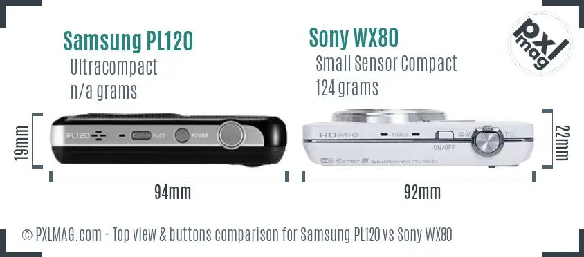 Samsung PL120 vs Sony WX80 top view buttons comparison