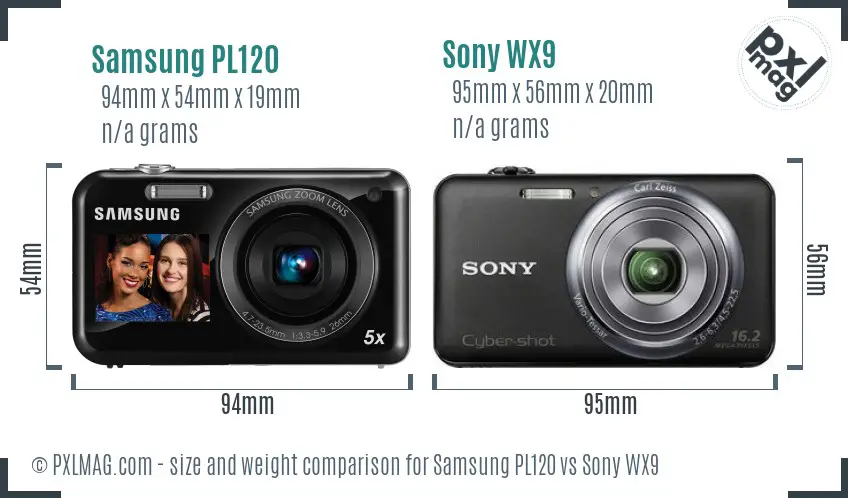 Samsung PL120 vs Sony WX9 size comparison