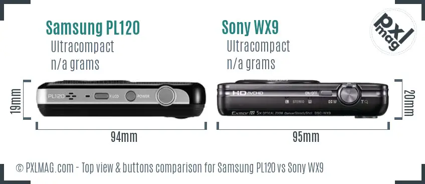 Samsung PL120 vs Sony WX9 top view buttons comparison
