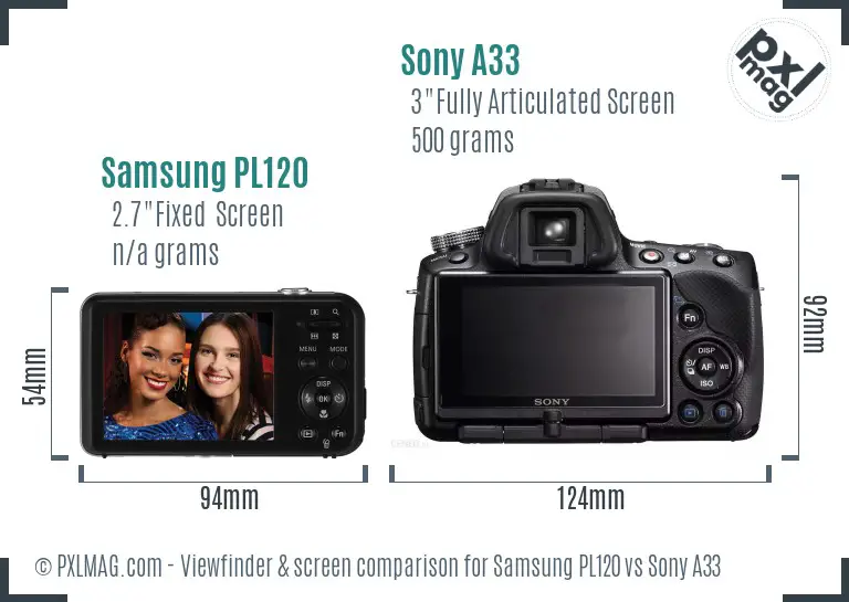 Samsung PL120 vs Sony A33 Screen and Viewfinder comparison
