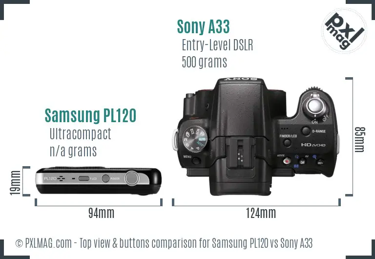 Samsung PL120 vs Sony A33 top view buttons comparison
