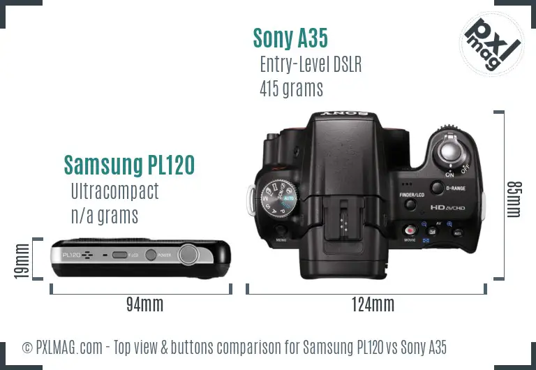 Samsung PL120 vs Sony A35 top view buttons comparison