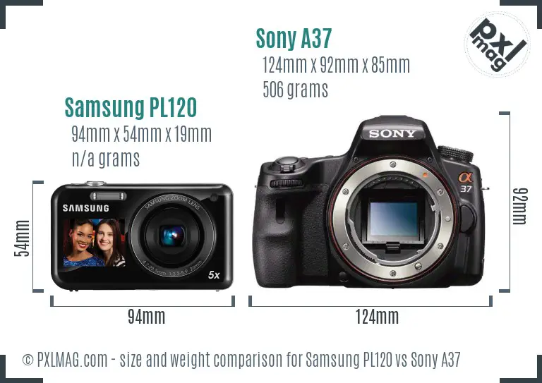 Samsung PL120 vs Sony A37 size comparison