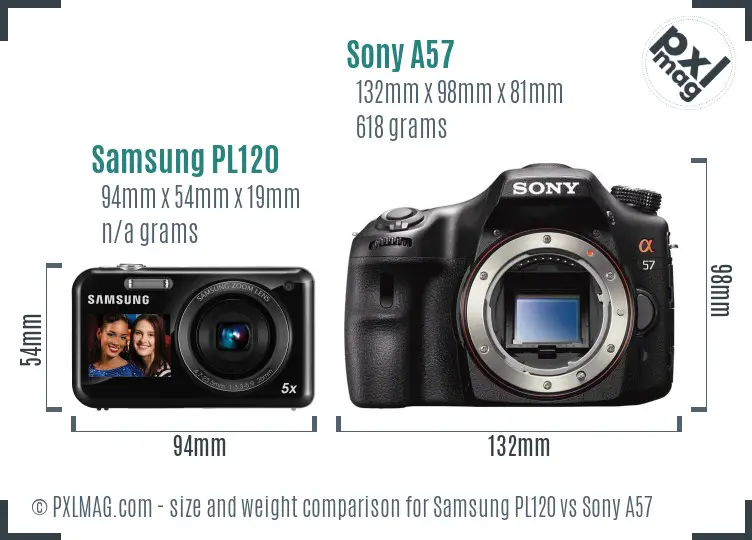 Samsung PL120 vs Sony A57 size comparison