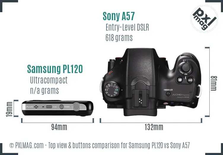 Samsung PL120 vs Sony A57 top view buttons comparison