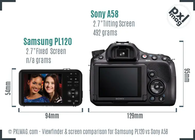 Samsung PL120 vs Sony A58 Screen and Viewfinder comparison