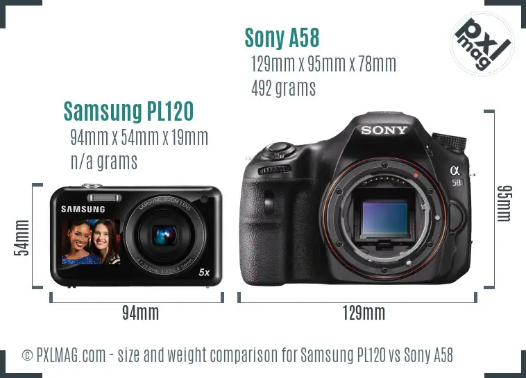 Samsung PL120 vs Sony A58 size comparison