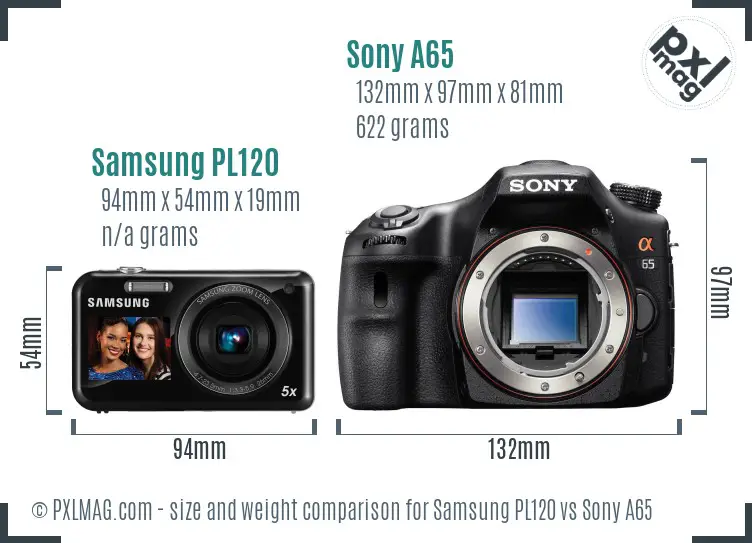 Samsung PL120 vs Sony A65 size comparison