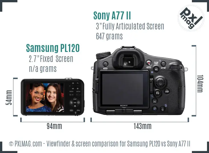 Samsung PL120 vs Sony A77 II Screen and Viewfinder comparison