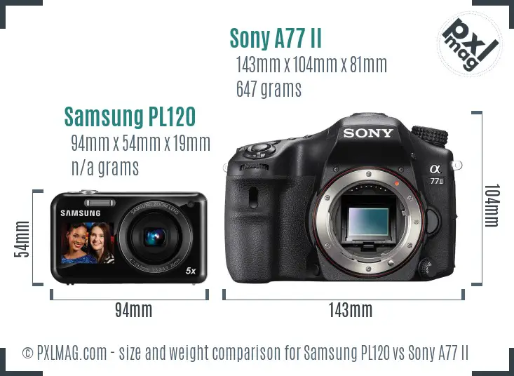 Samsung PL120 vs Sony A77 II size comparison
